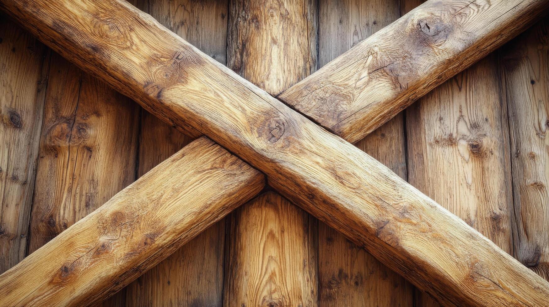 Wooden beams with cross - like patterns photo