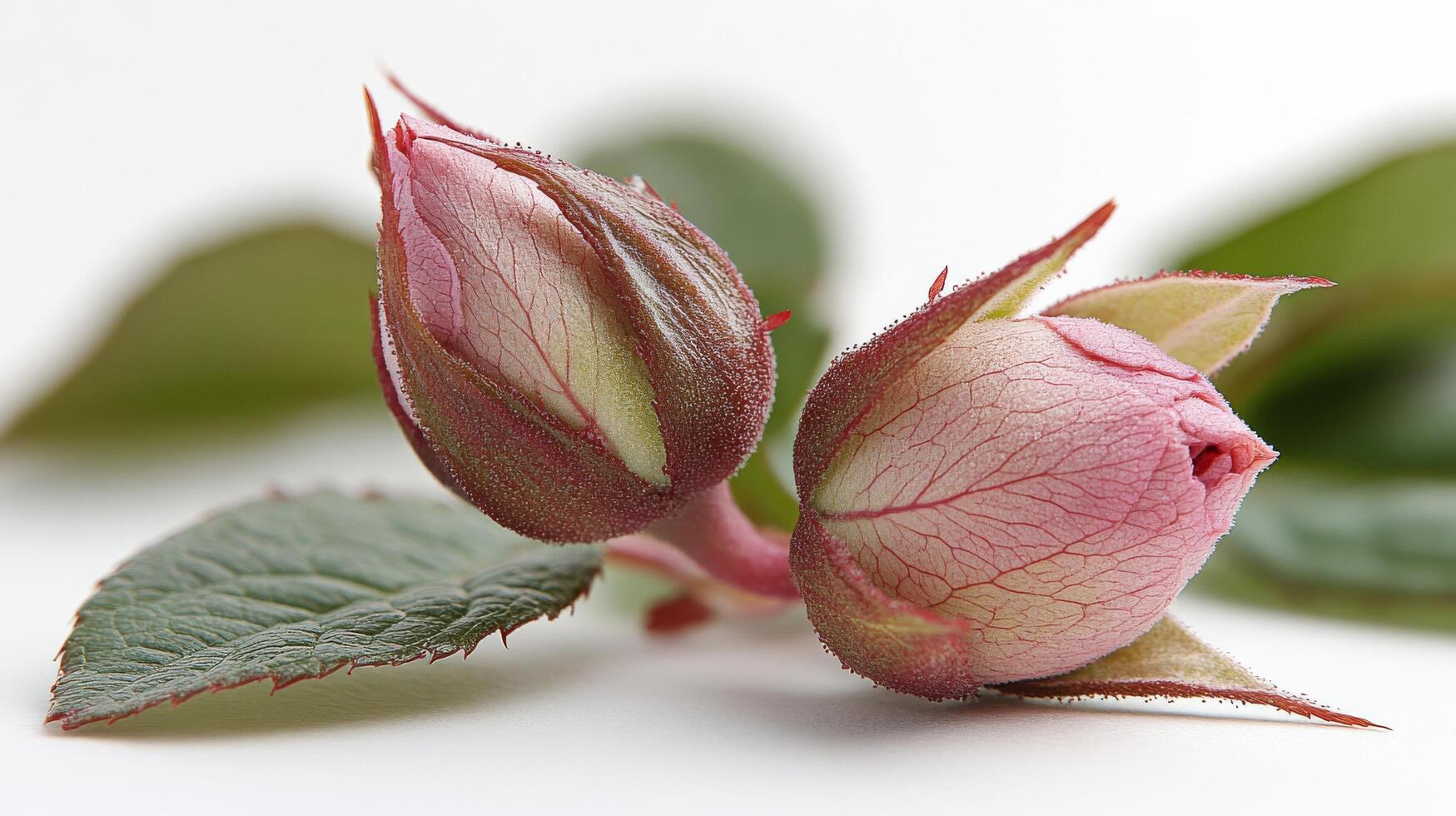 A single pink rose bud on a white background photo