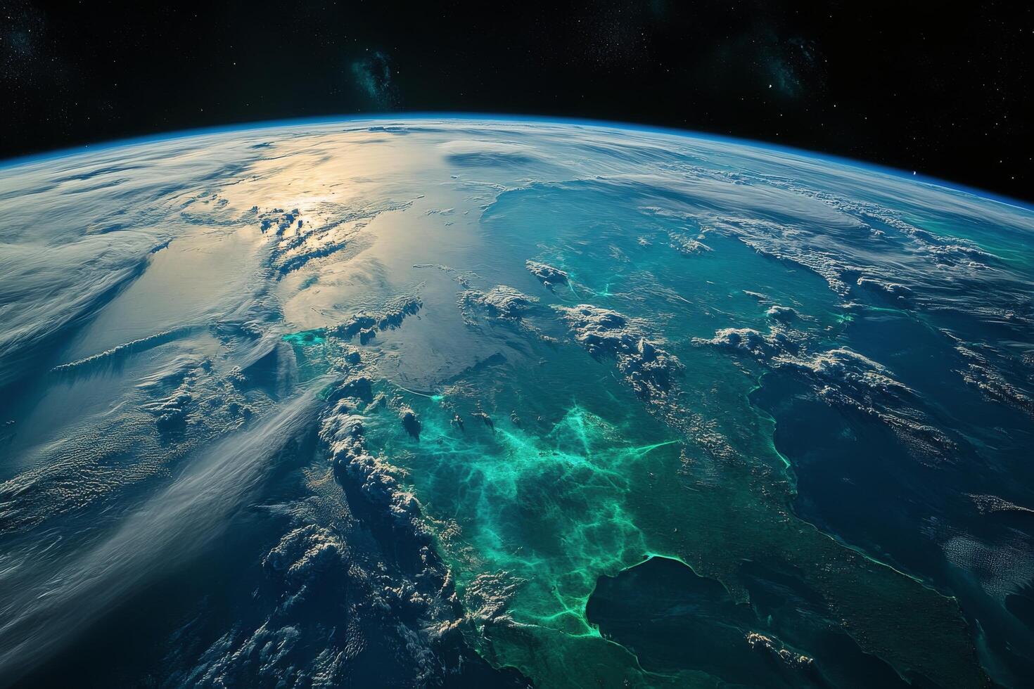 View of Earth from space highlighting ocean and cloud formations during daytime under a clear atmosphere photo