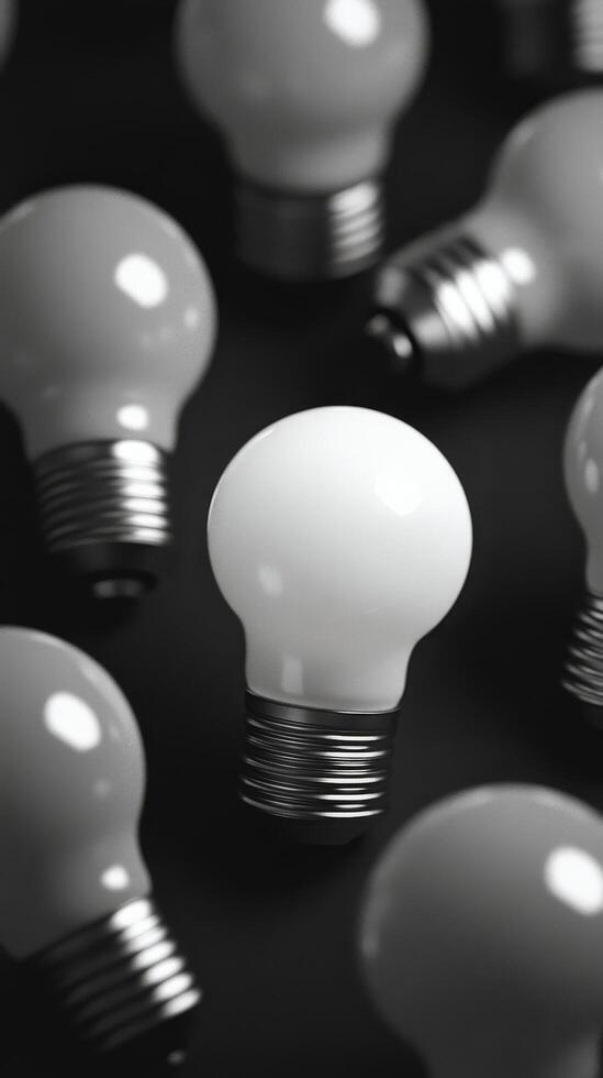Many light bulbs are grouped together in a black and white photo