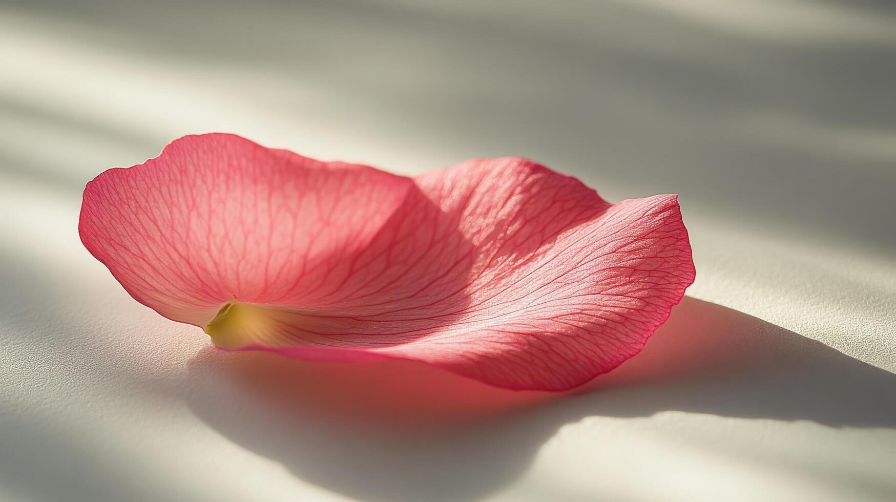 Beautiful pink rose petal softly resting on a light surface with gentle shadows photo