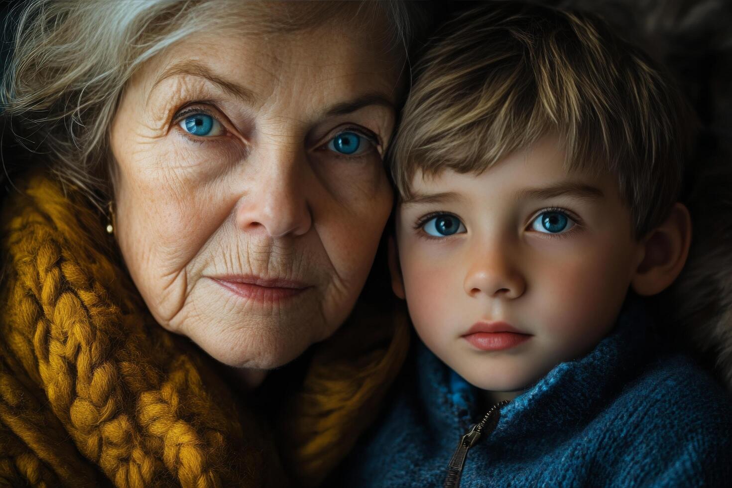 An older woman and a young boy photo