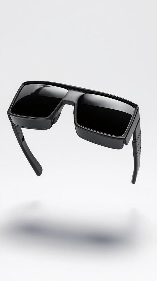 Modern virtual reality headset floating in a minimalist studio setting photo