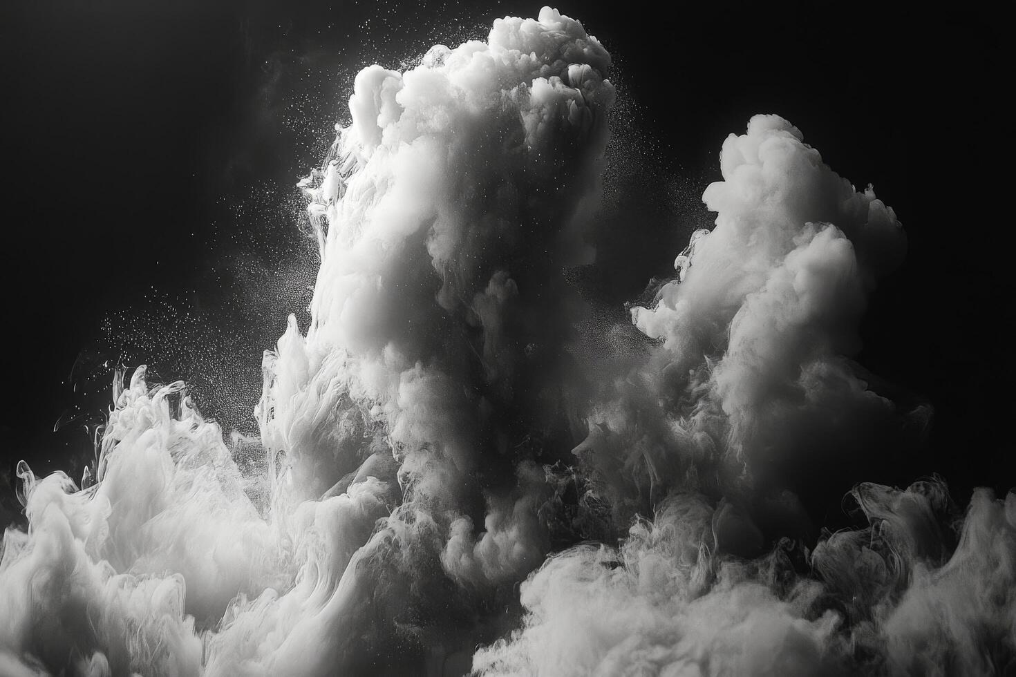 Dramatic waves crashing against each other creating a cloud of foam and mist in a dark background photo