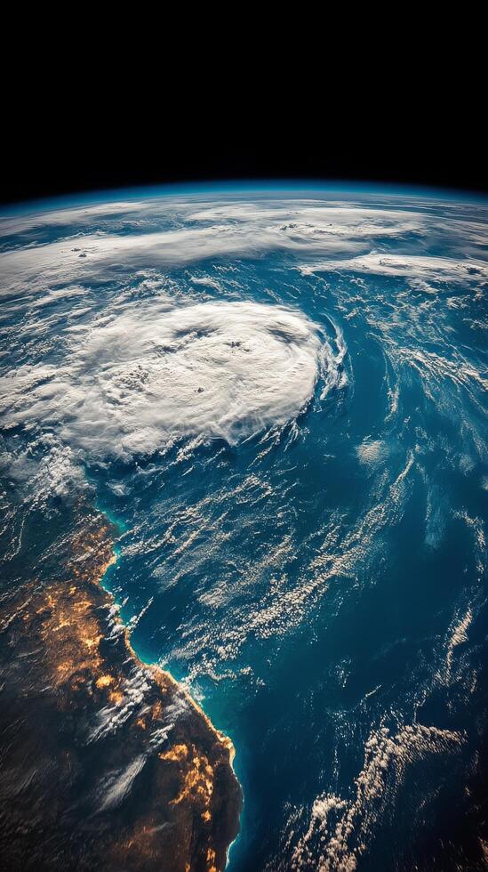 Hurricane over the pacific ocean from space photo