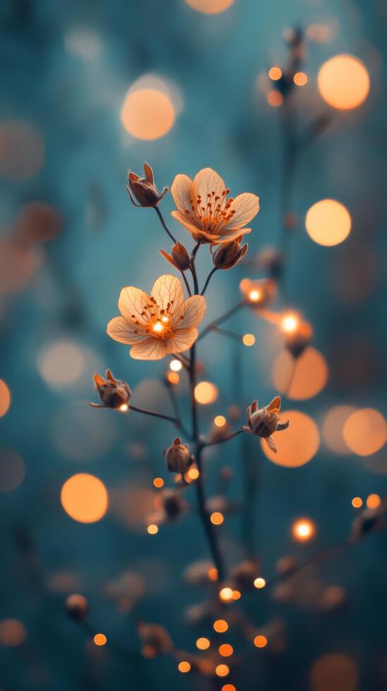 A single flower with lights in the background photo