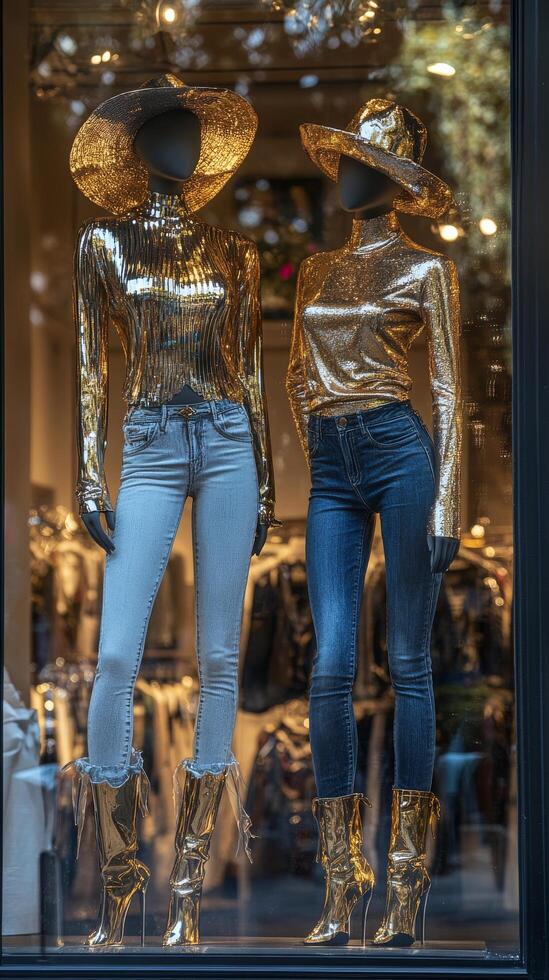 Golden mannequins in a window photo