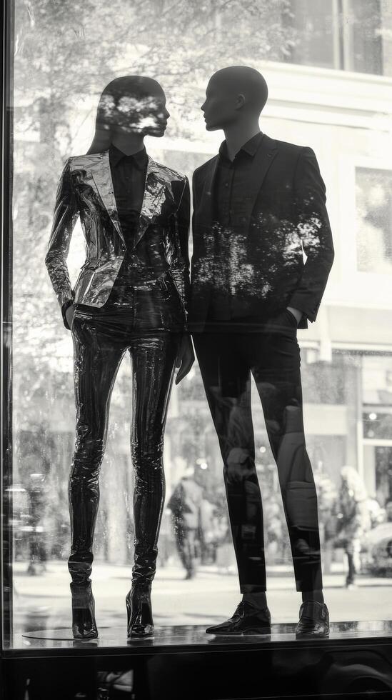 A man and woman standing in front of a window photo