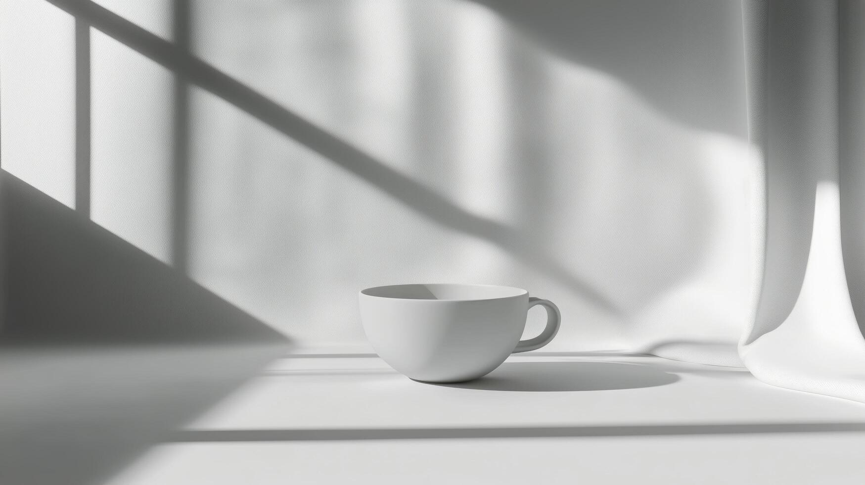 Minimalistic white cup placed on a bright surface with soft shadows and natural light in a serene setting photo