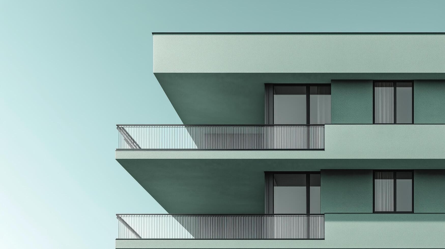 Modern architectural design of a multi-story building with minimalist style and clean lines photo
