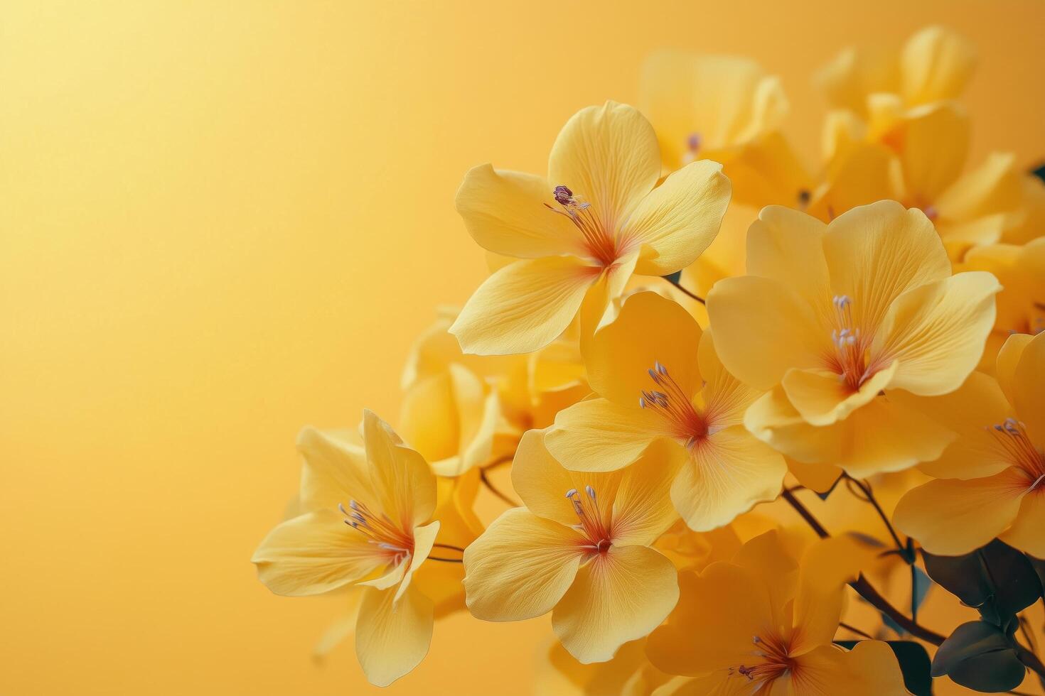 Bright yellow flowers bloom against a warm background, creating a cheerful ambiance in the sun photo