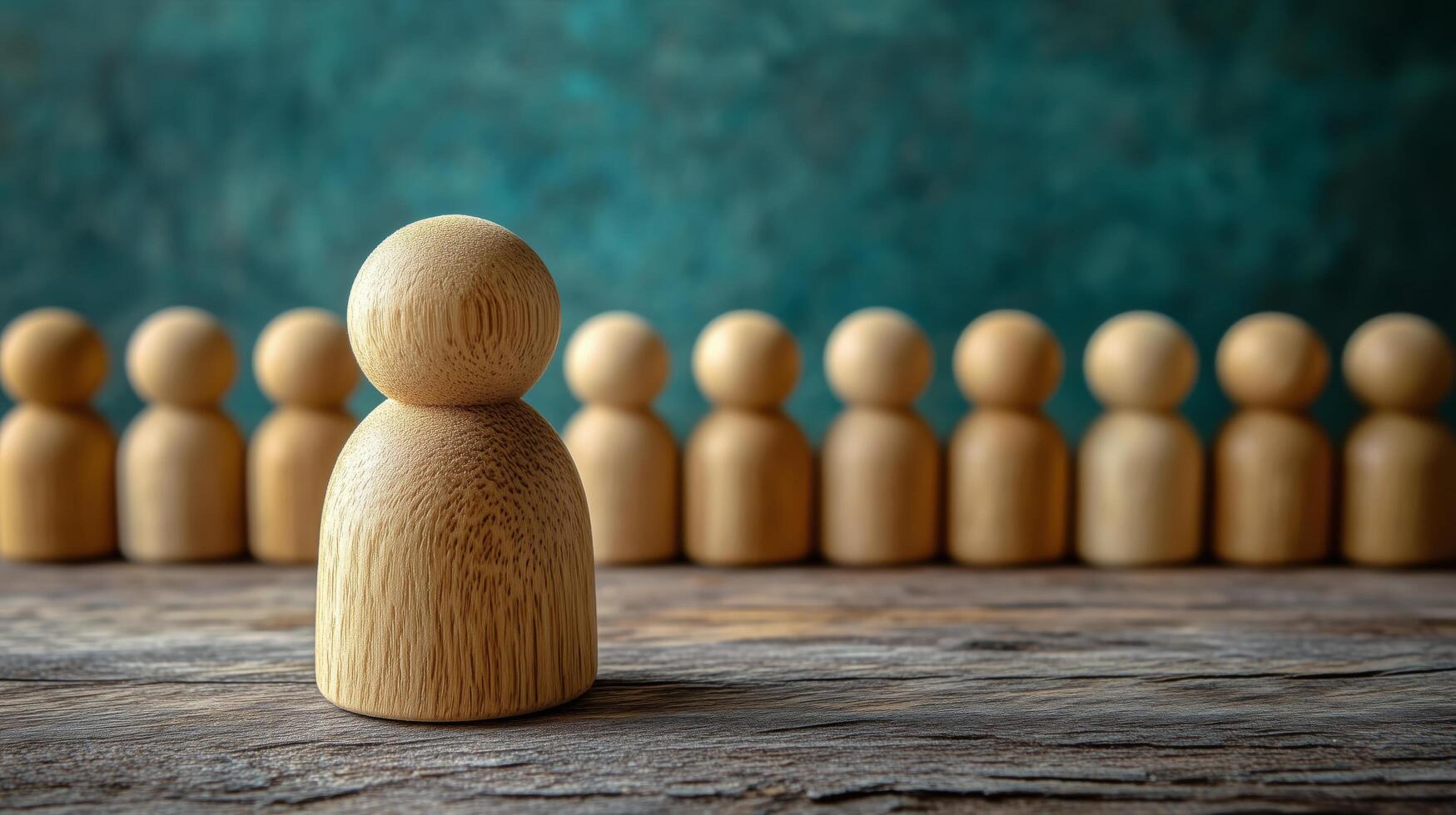 Wooden figures representing teamwork and collaboration on a wooden surface photo