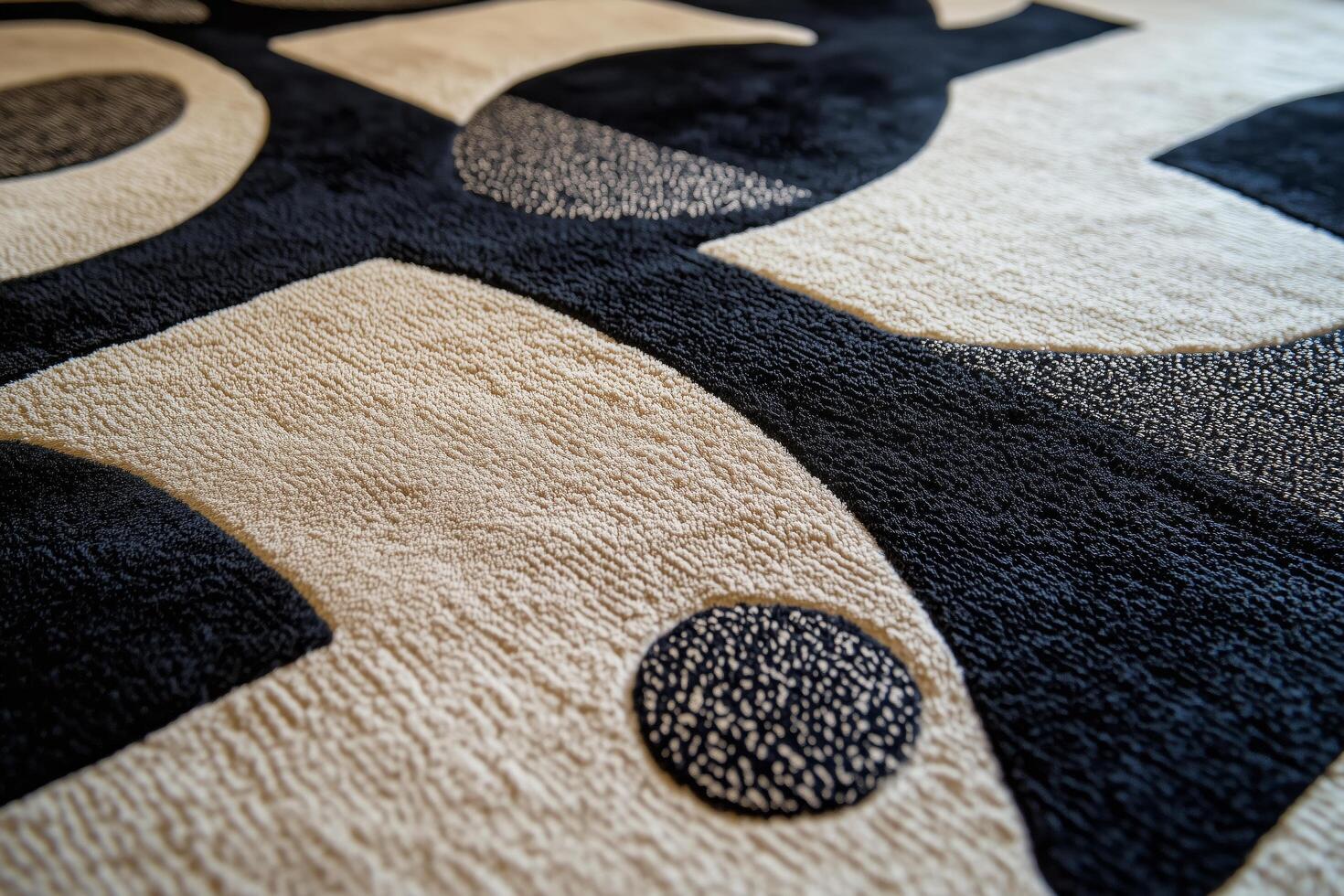 Modern abstract rug design featuring contrasting textures in a monochromatic color scheme photo