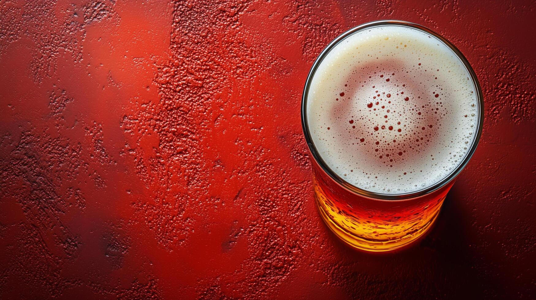 Craft beer served in glass on a textured red background highlighting its golden hues and frothy top photo