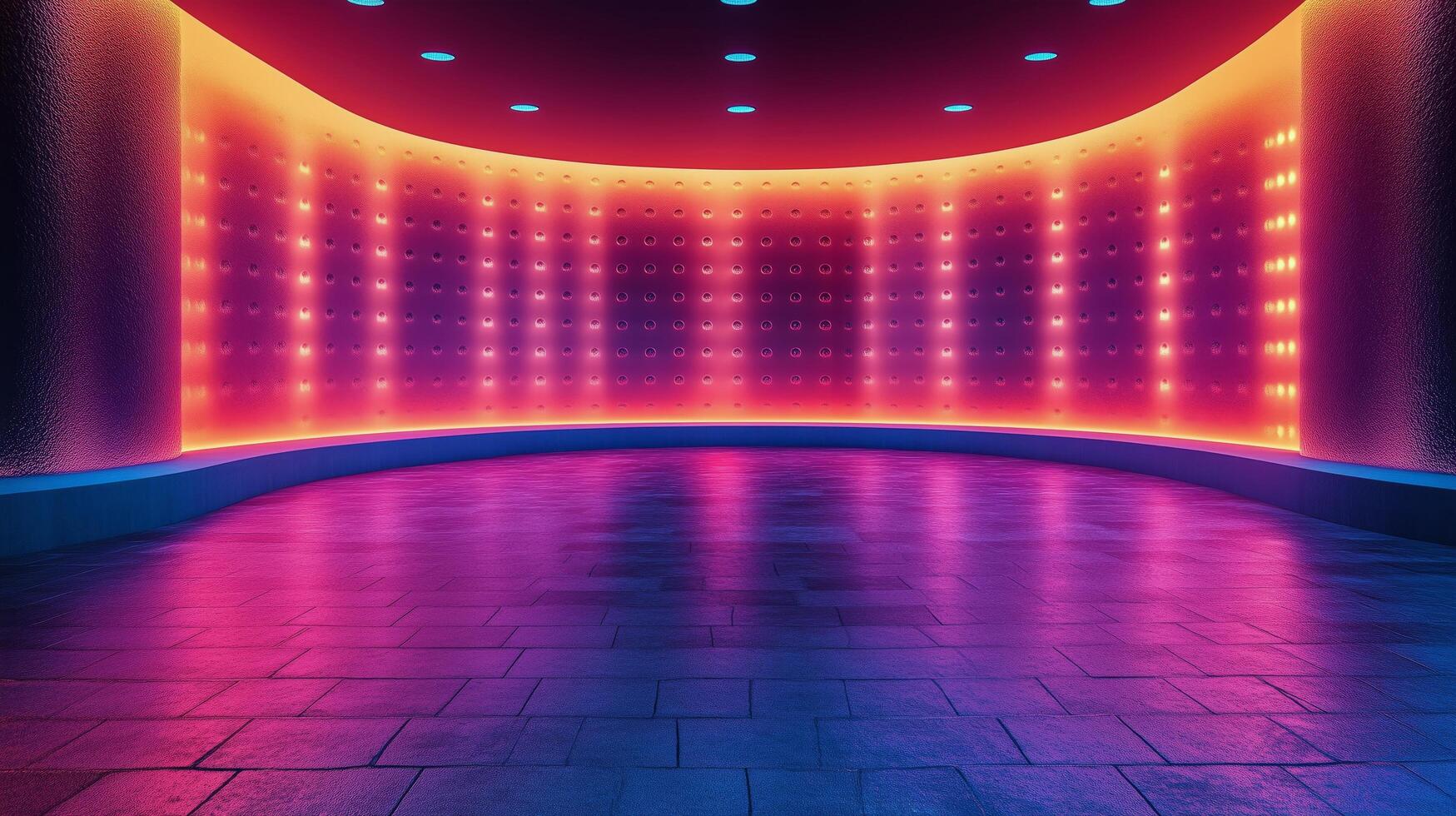Vibrant neon backdrop in a modern event space for creative performances and gatherings photo
