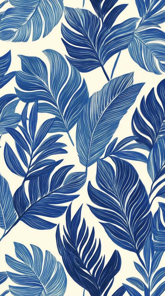 Tropical blue leafy pattern design on a light background for home decor photo