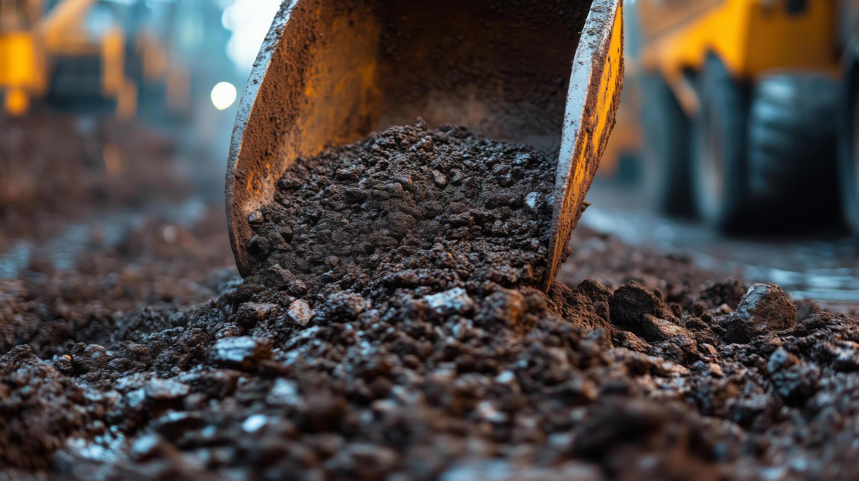 Heavy machinery excavates soil in a construction site during early morning hours photo