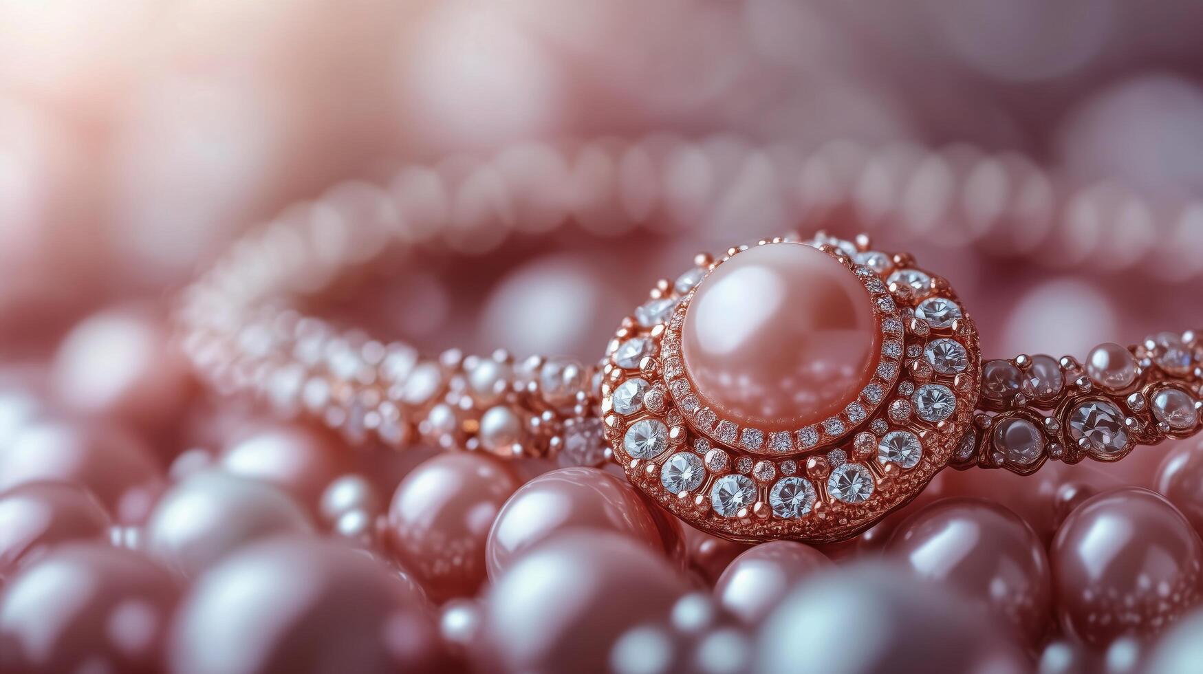 Elegant pearl bracelet displayed among lustrous rose pearls in soft natural light photo