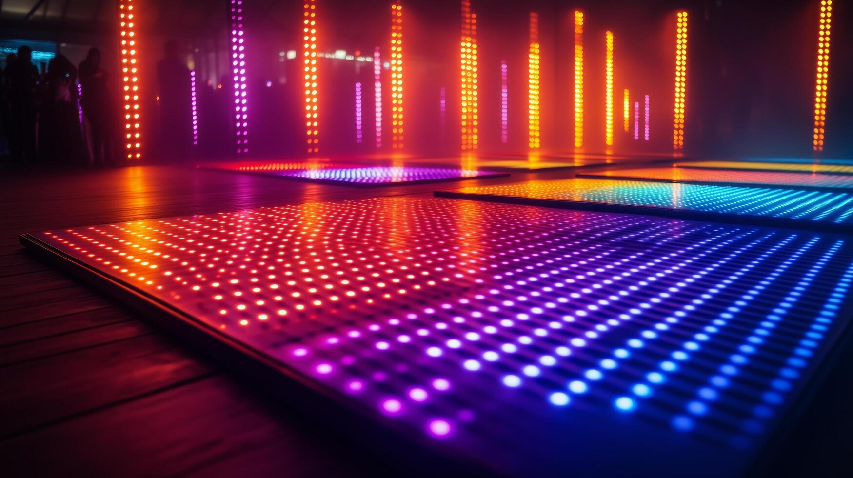 Colorful LED lights create vibrant atmosphere at a music event in a modern venue photo