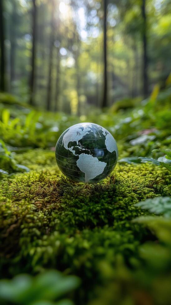 Earth globe in the forest photo