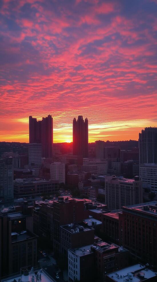 A sunset over the city of detroit photo