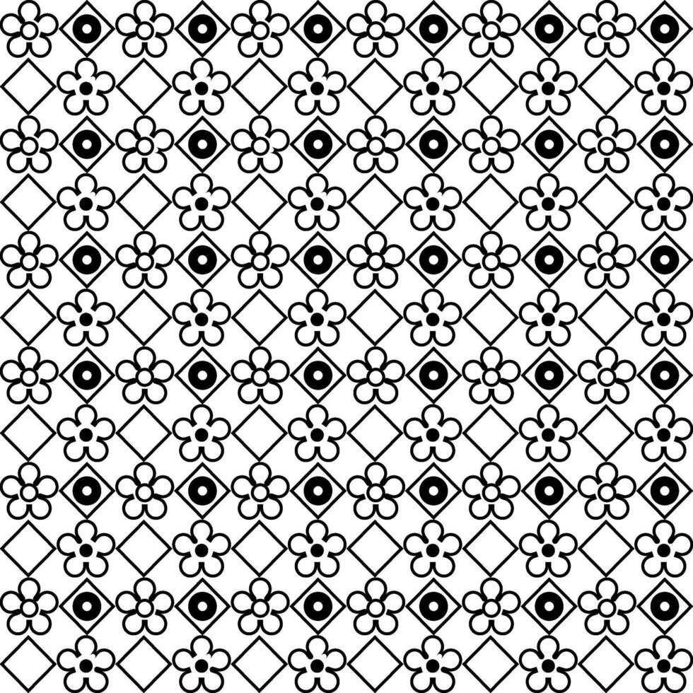 seamless pattern floral, circle and square shape outline style, illustration vector