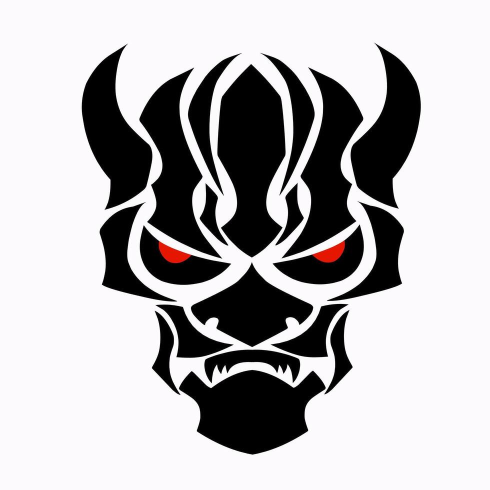 illustration graphics of design tribal art abstract devil's face head with red eyes vector