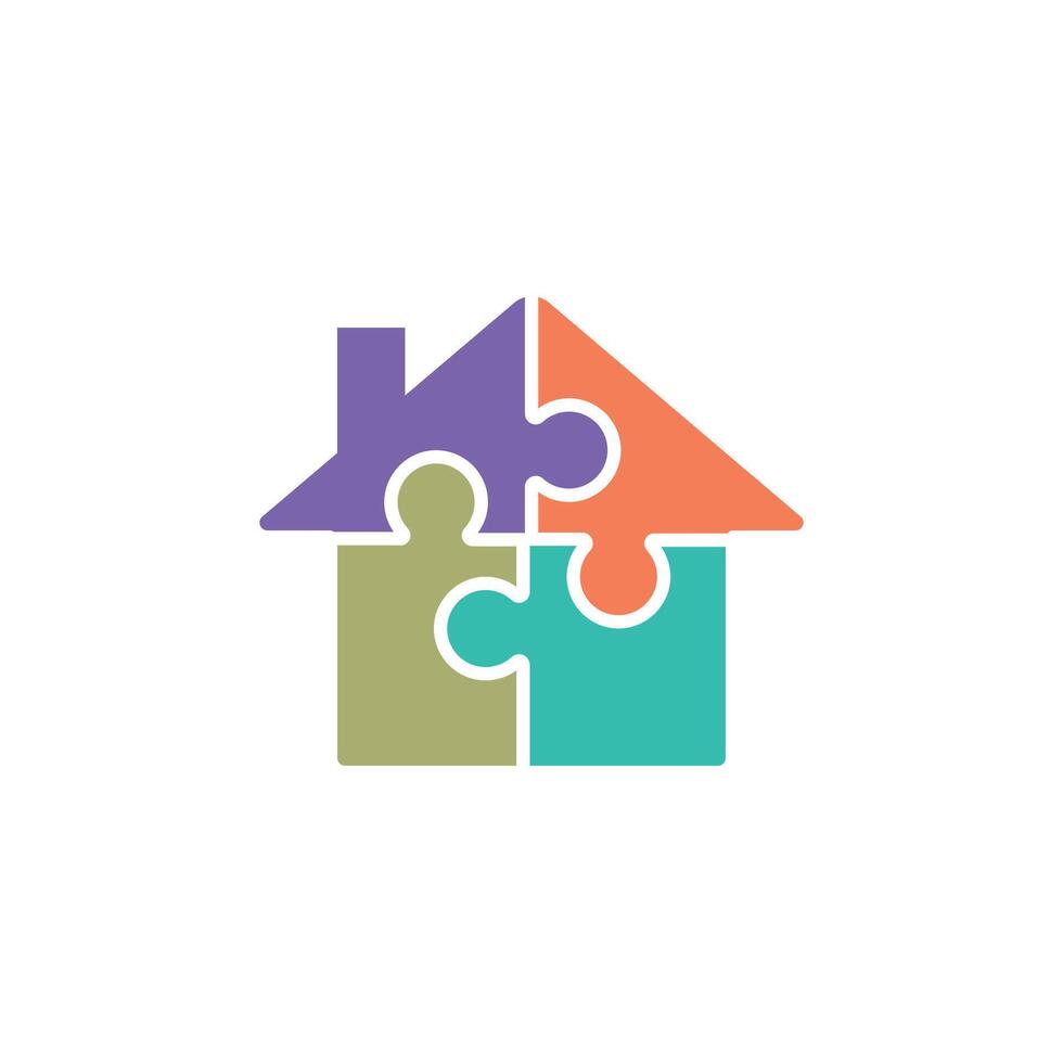 illustration logo design puzzle house vector