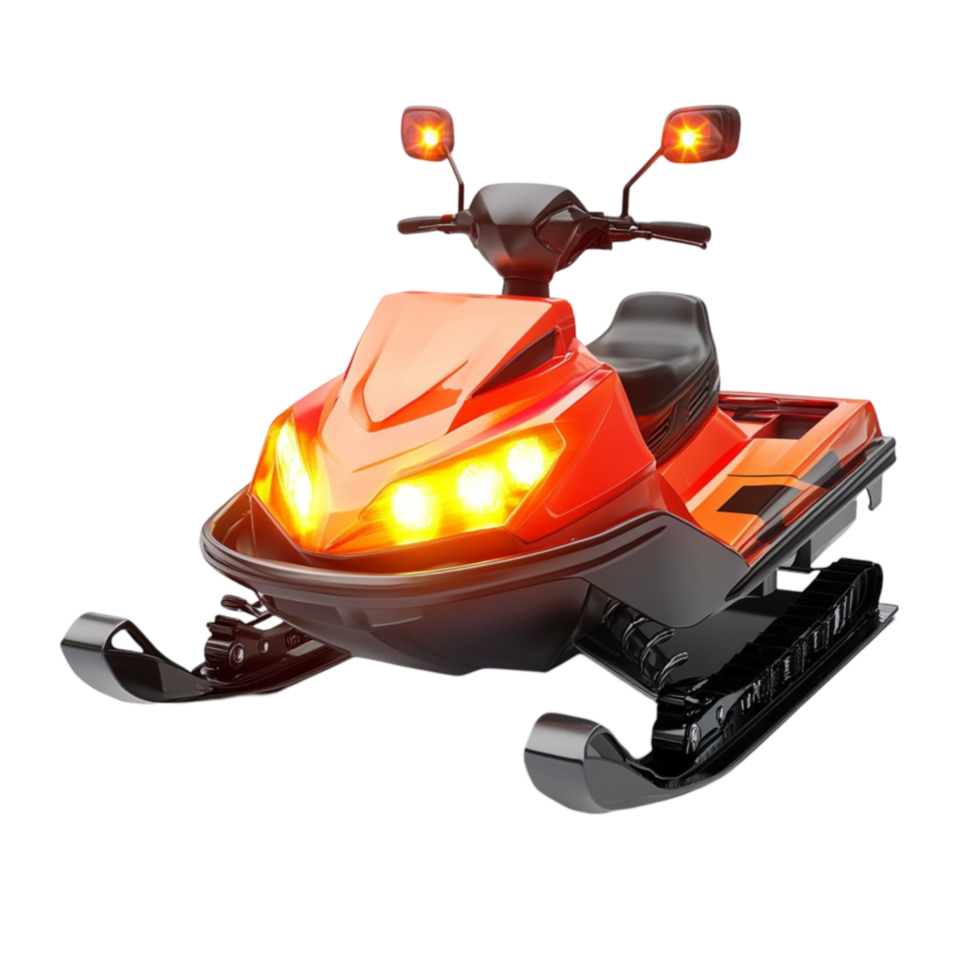Compact Snowmobile with Bright Orange and Yellow Design png