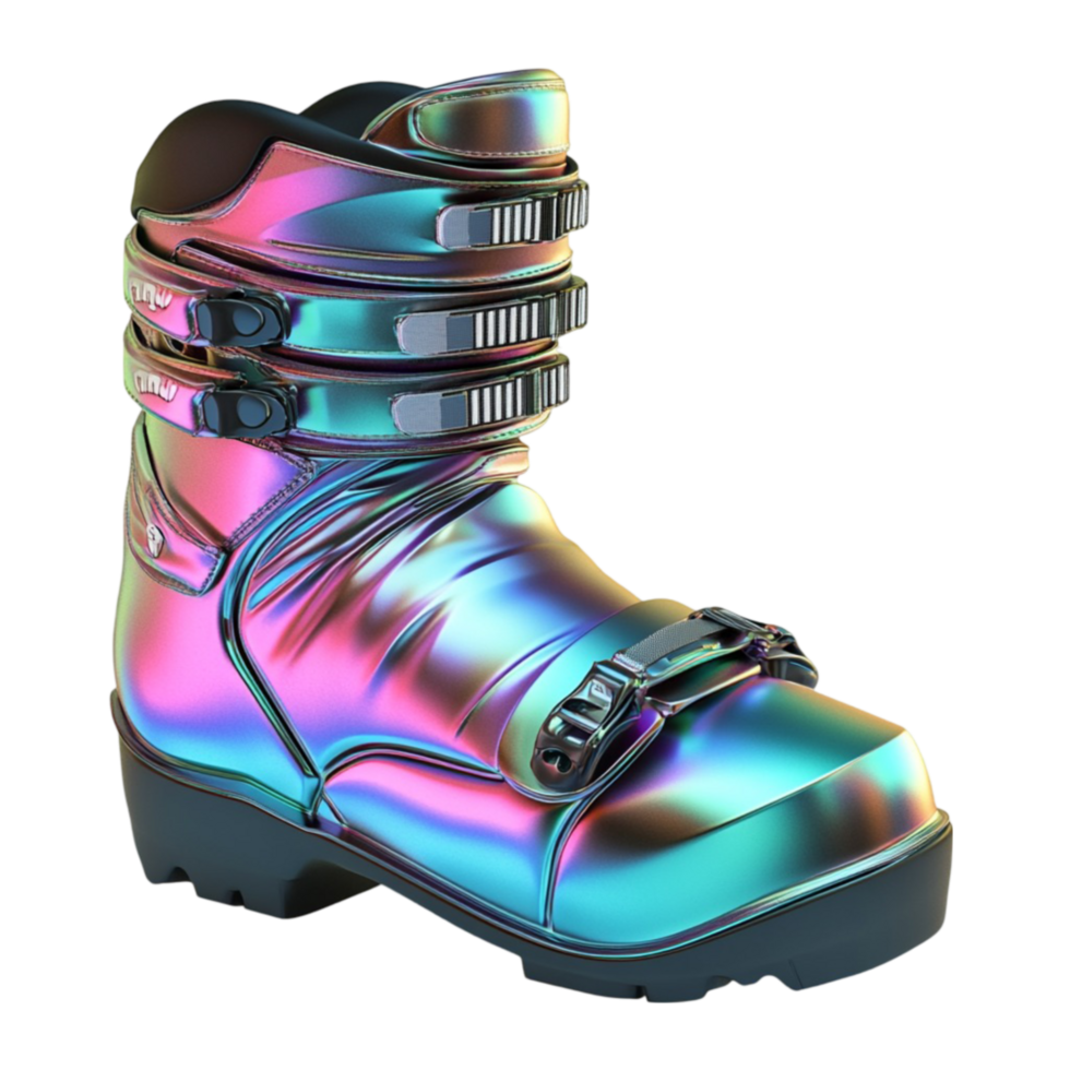 Holographic Leather Boots with Neon Stitching png