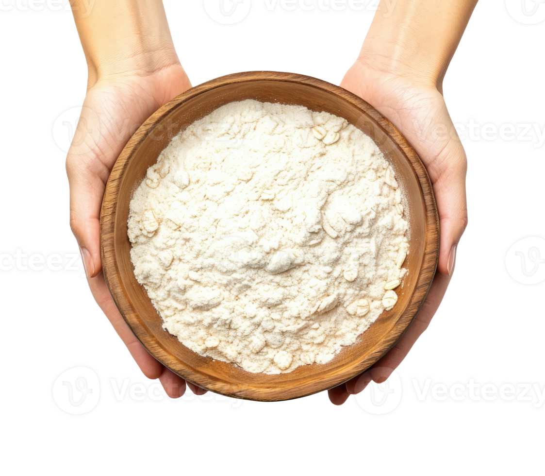 Bowl with hands with flour png