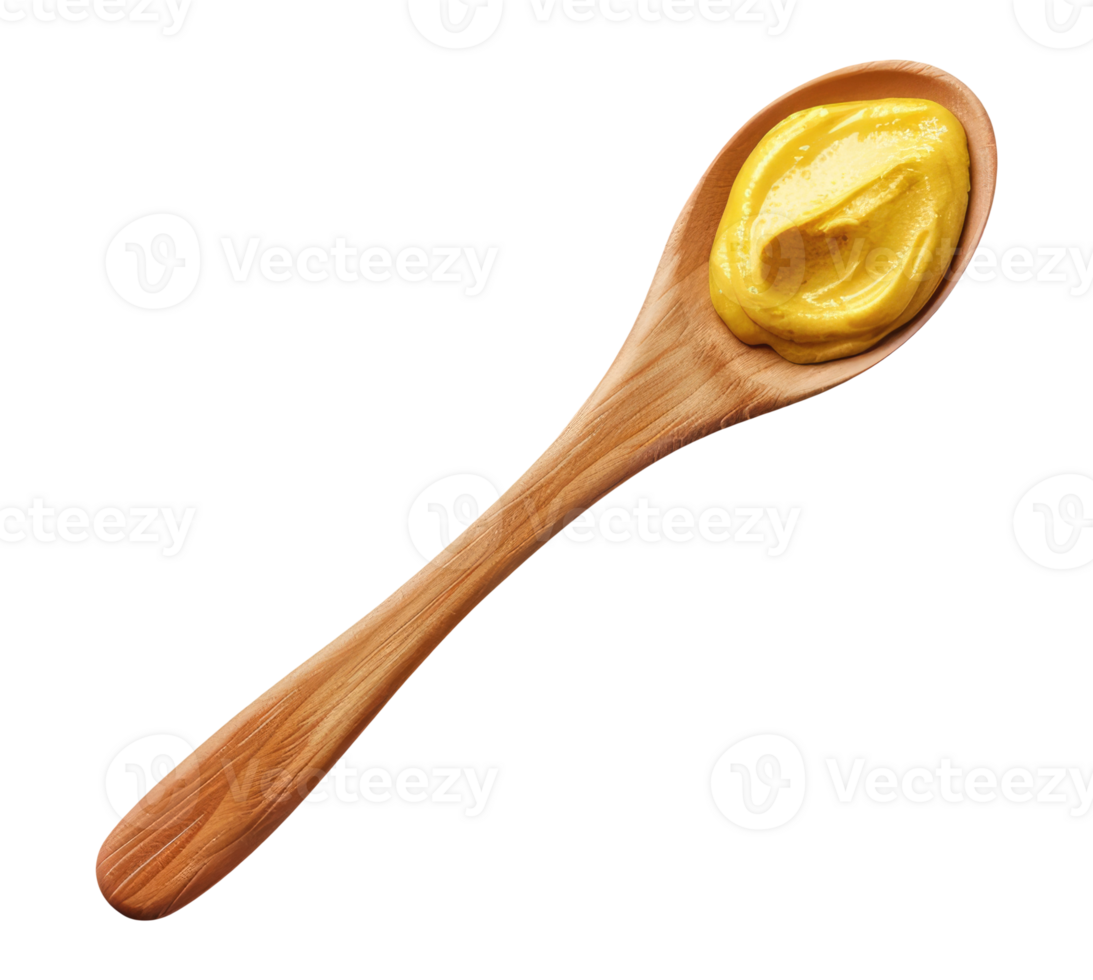 Wooden Spoon with Mustard Top View png