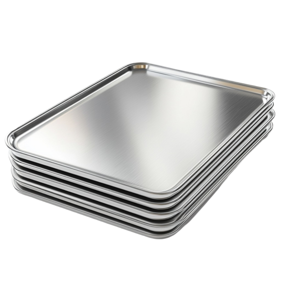 A stack of four stainless steel trays png