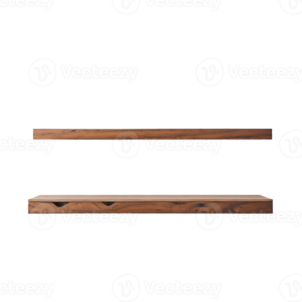Empty wooden shelf isolated on transparent background png