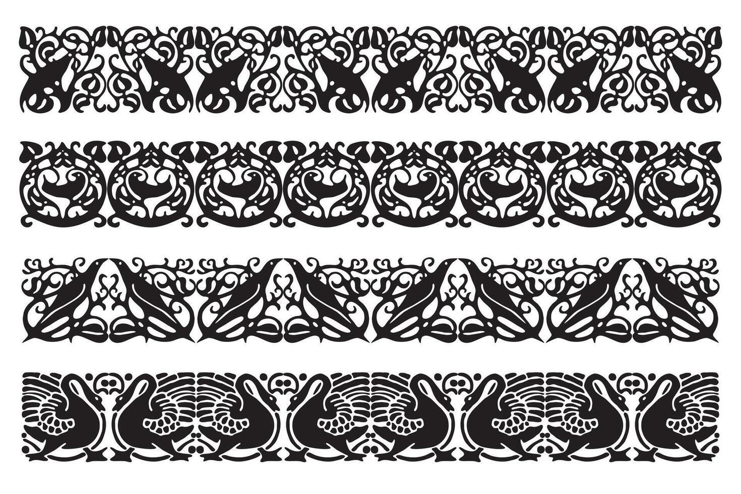 A set of ornamental borders in black and white vector