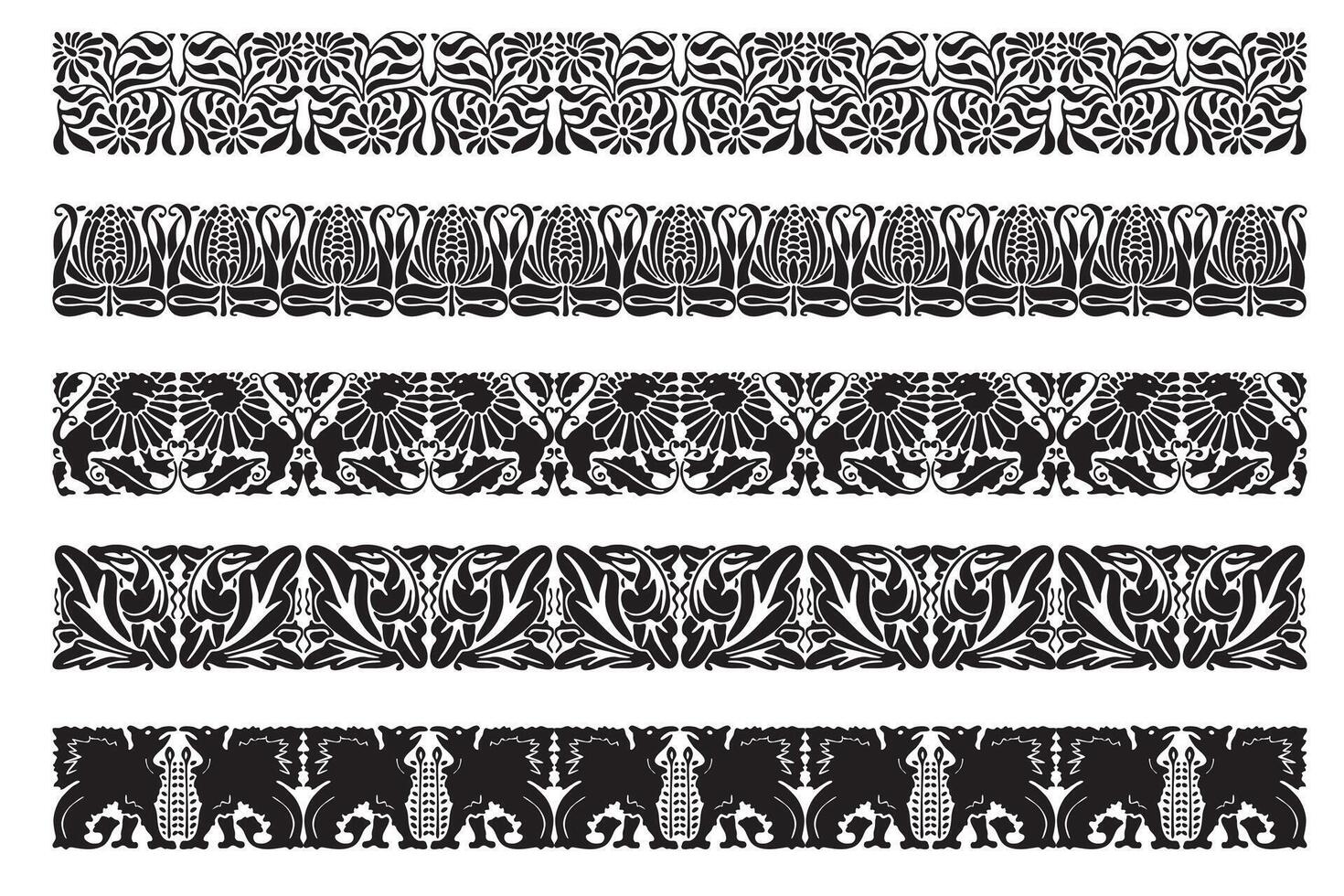 A set of black and white decorative borders vector