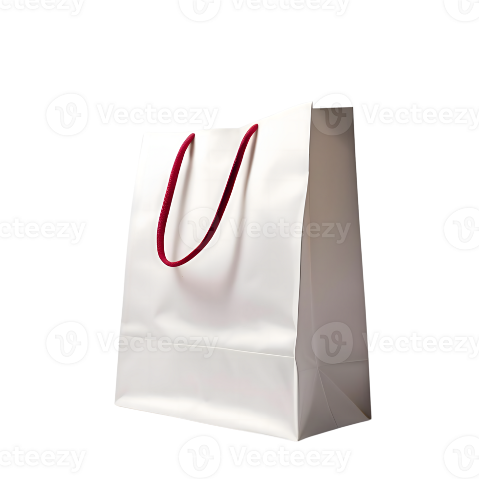 white paper bag with red handle on a transparent background png