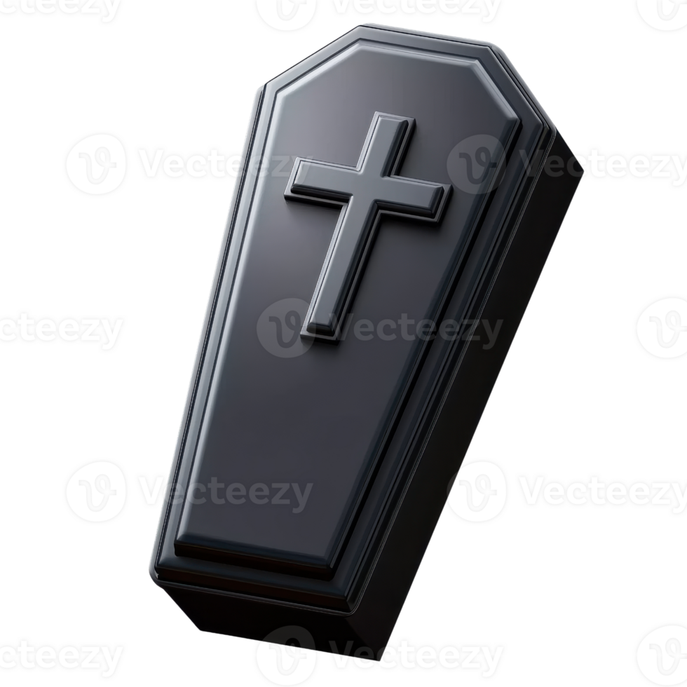 A black coffin with a cross on top png