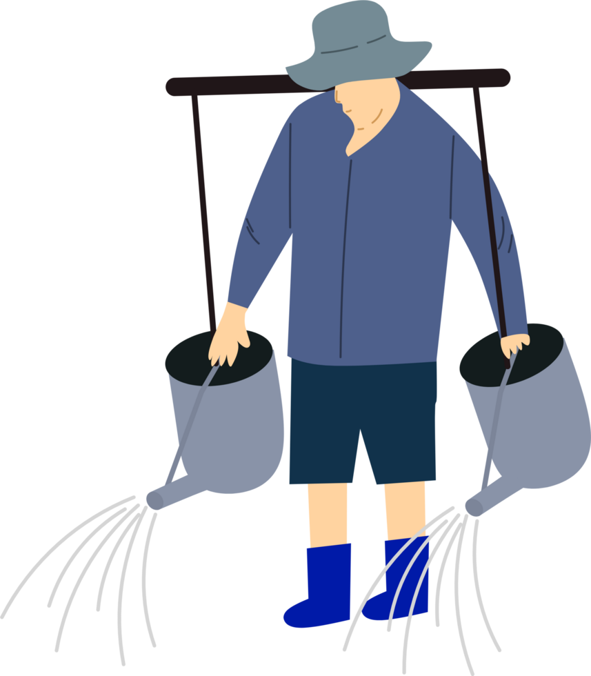 A farmer watering the rice plants clipart png