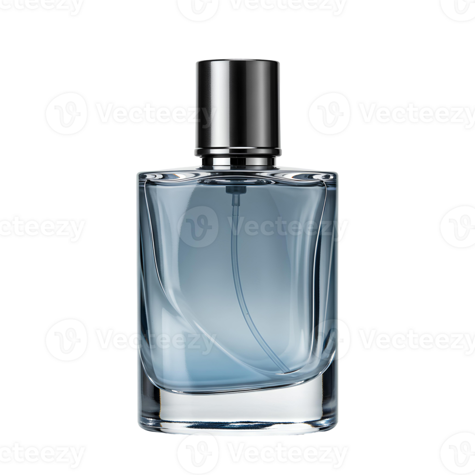 Unbranded perfume bottle with a minimalist design, ideal for beauty and luxury marketing campaigns. The clear glass bottle reflects sophistication, perfect for high-end cosmetics visuals png