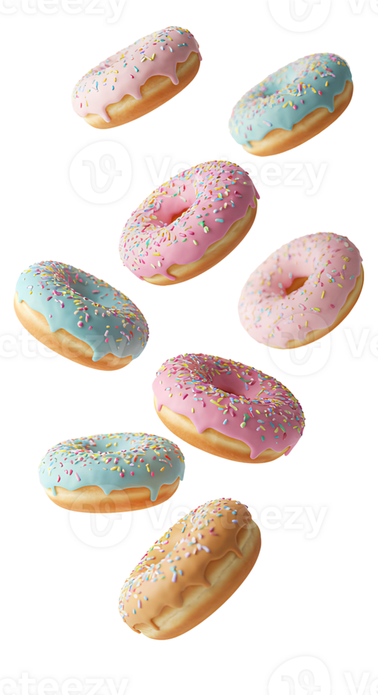 dropping donuts clear transparent background food trends bakery design graphic resources dessert clipart social media graphics content creation marketing strategy digital assets design templates png
