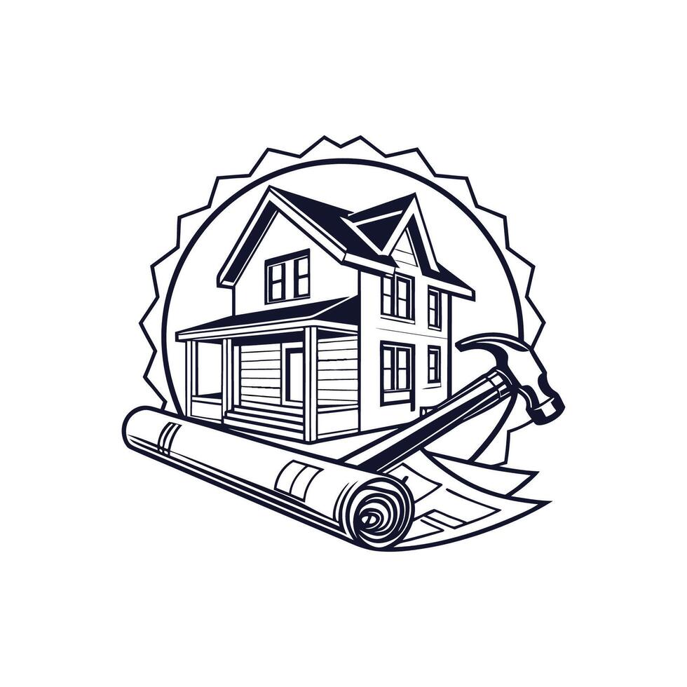 A house with a hammer and roll of paper vector