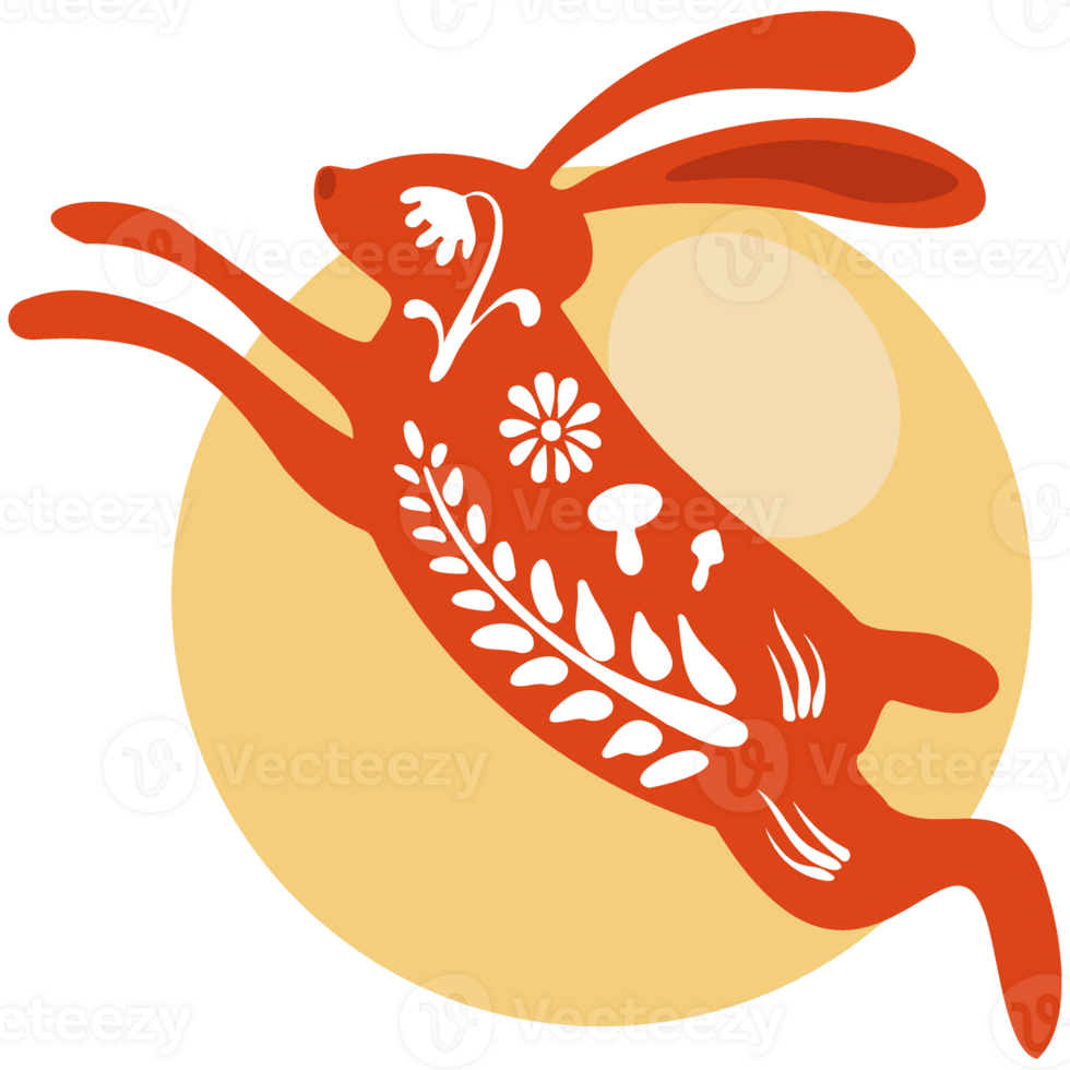 A rabbit jumping in the air with a full moon in the background png