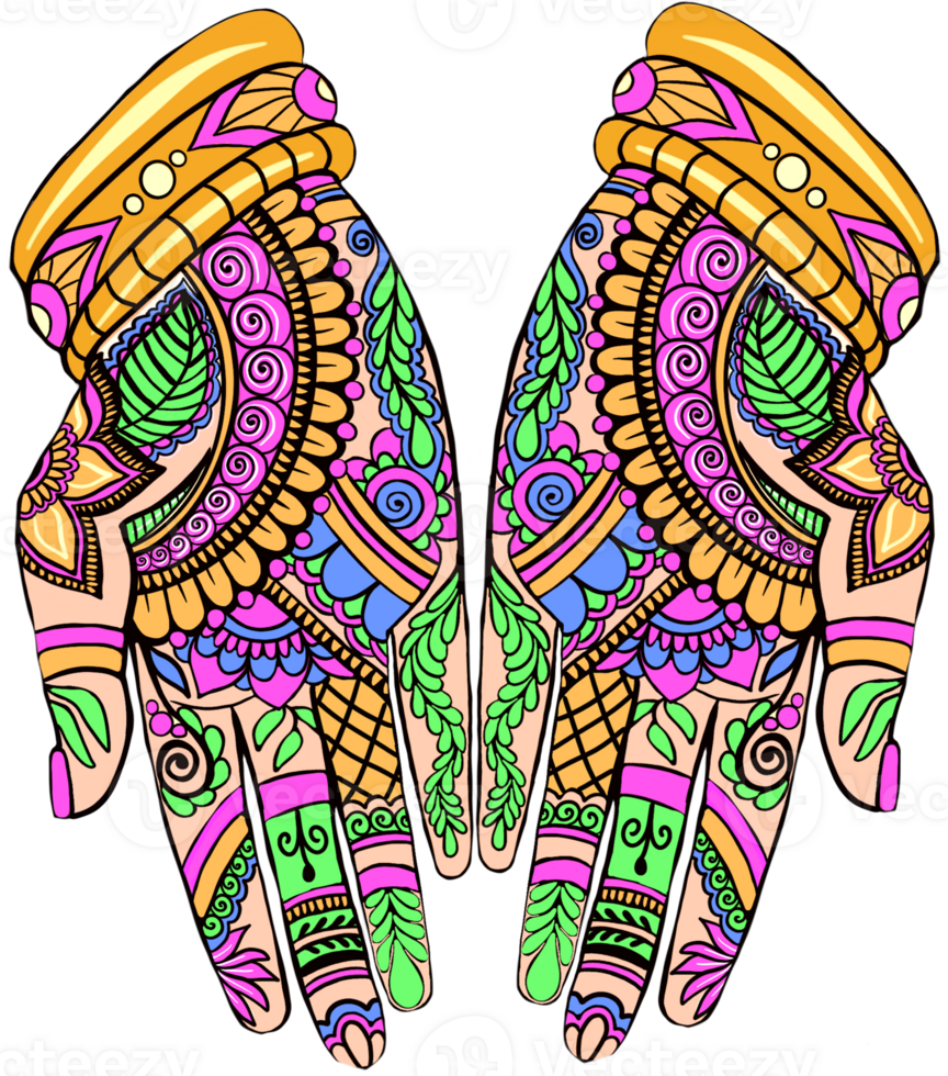 Two Hands with Colorful Henna Design png