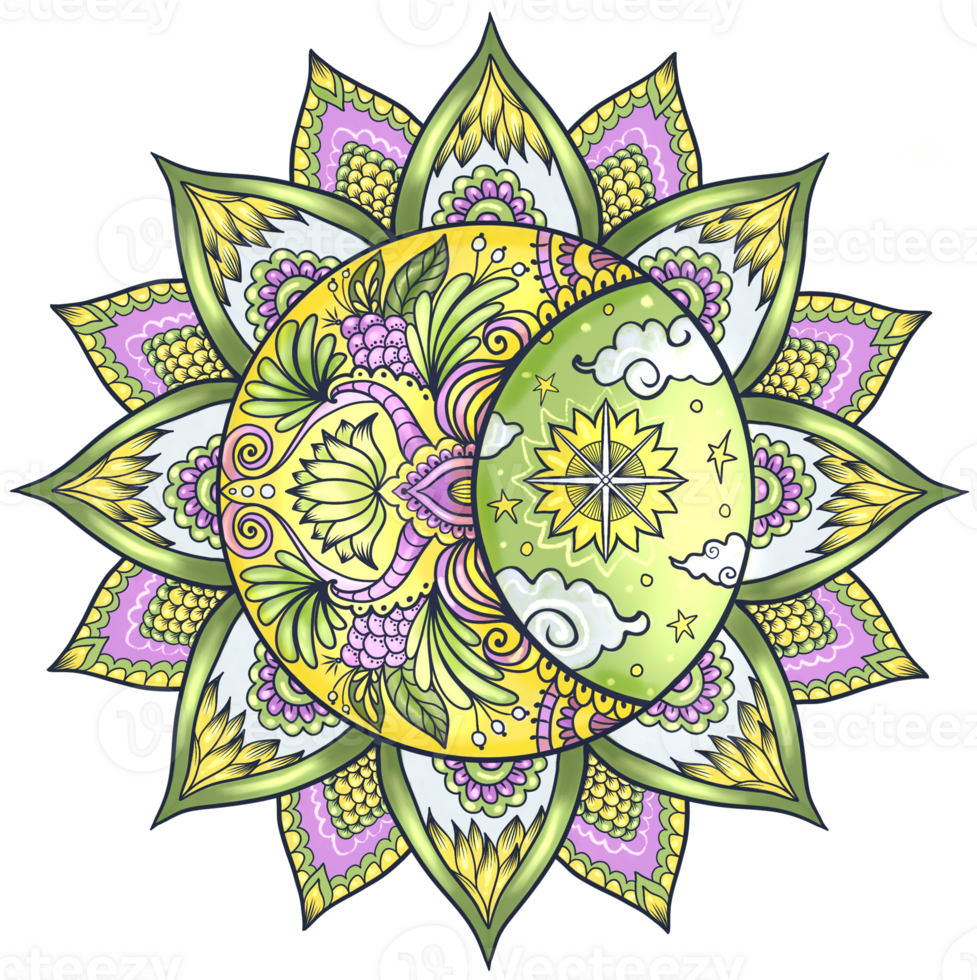 A colorful mandala with a moon in the center png