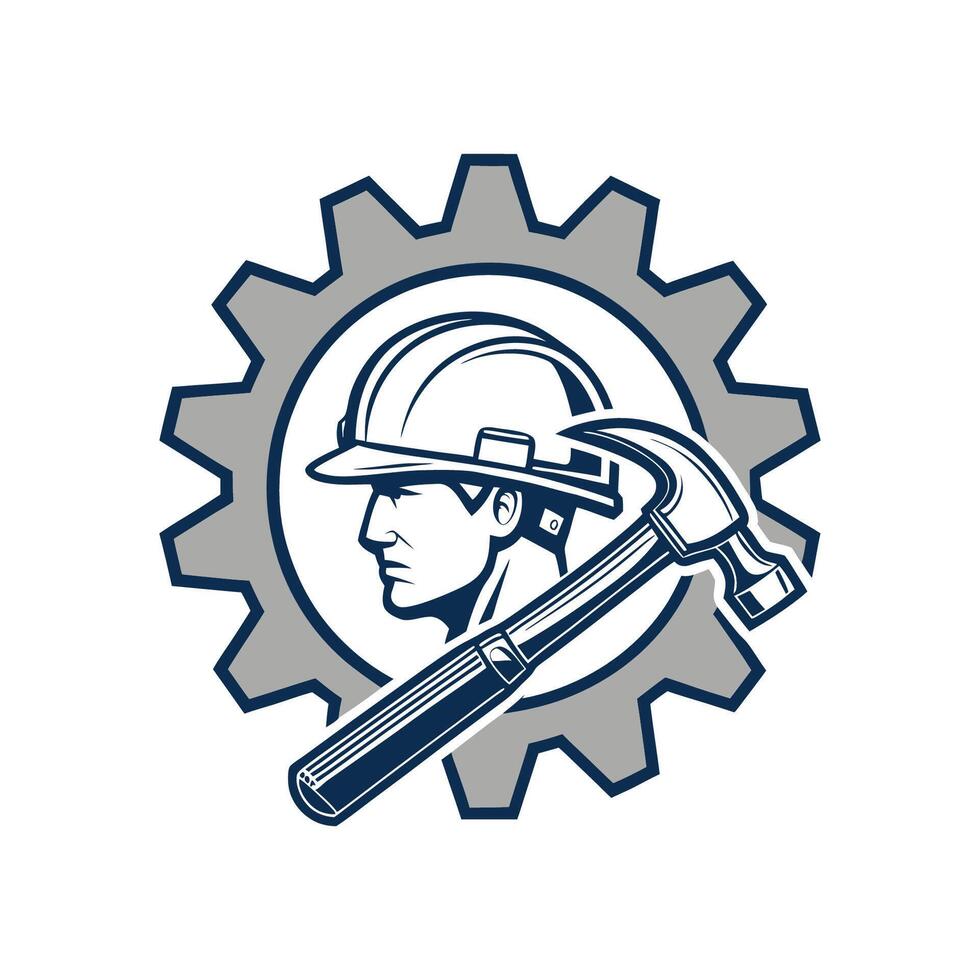 A man in a hard hat holding a hammer vector