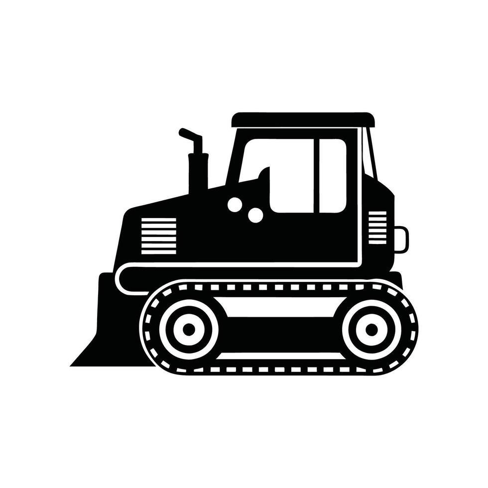 A black and white image of a bulldozer vector