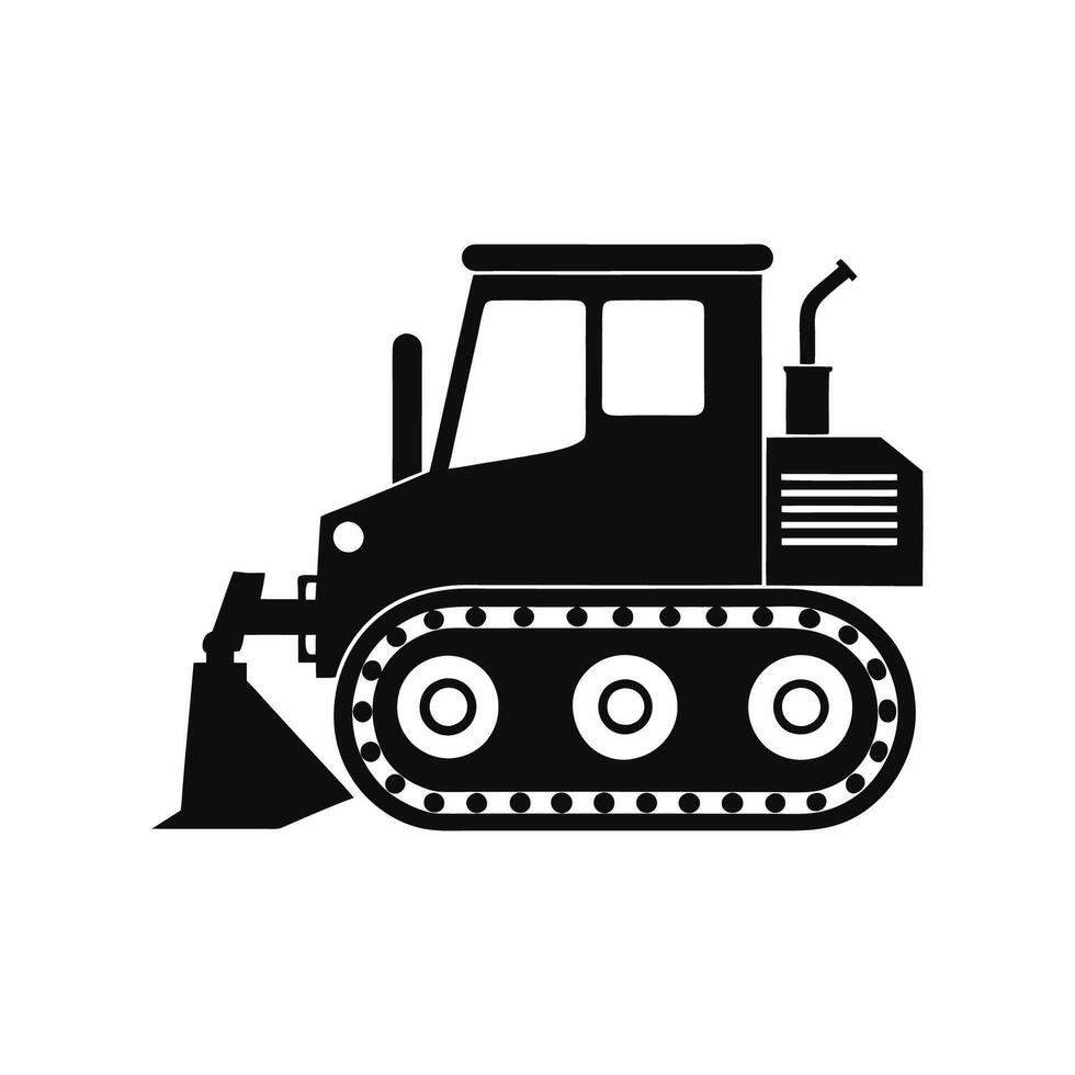 A black and white silhouette of a bulldozer vector