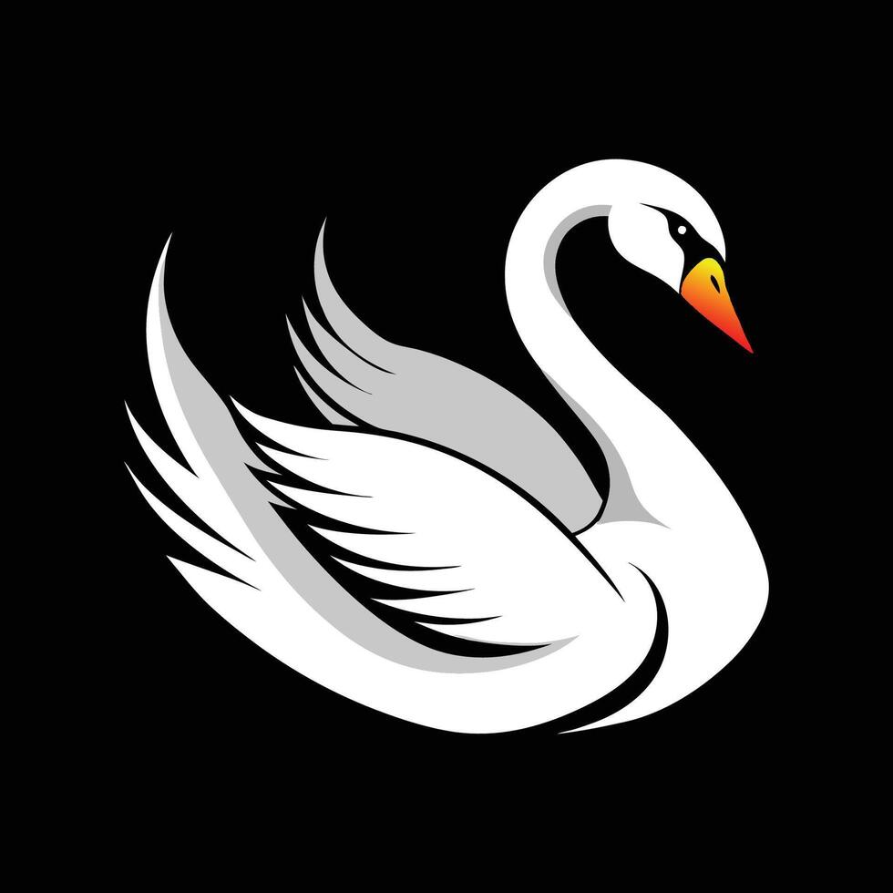 A white swan on a black background vector
