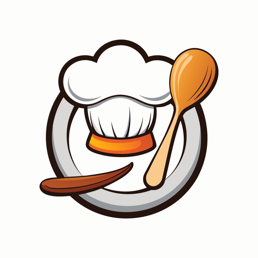 Chef hat and spoon on plate icon vector